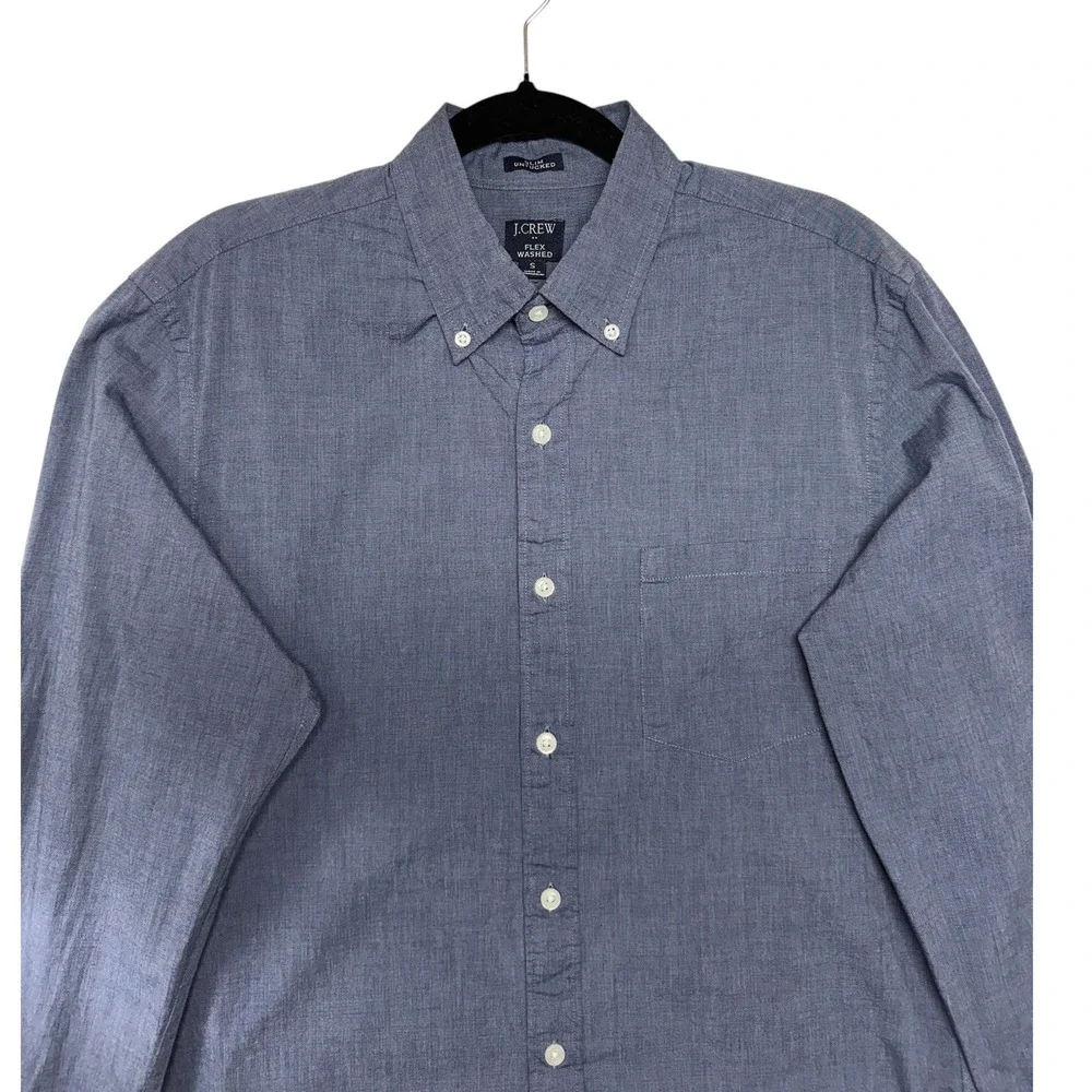 J.Crew Flex Washed Slim Untucked Shirt Mens Small Blue Button Down Long Sleeve